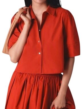Anthropologie Maeve 100% Cotton Lantern-Sleeve Blouse Size Small